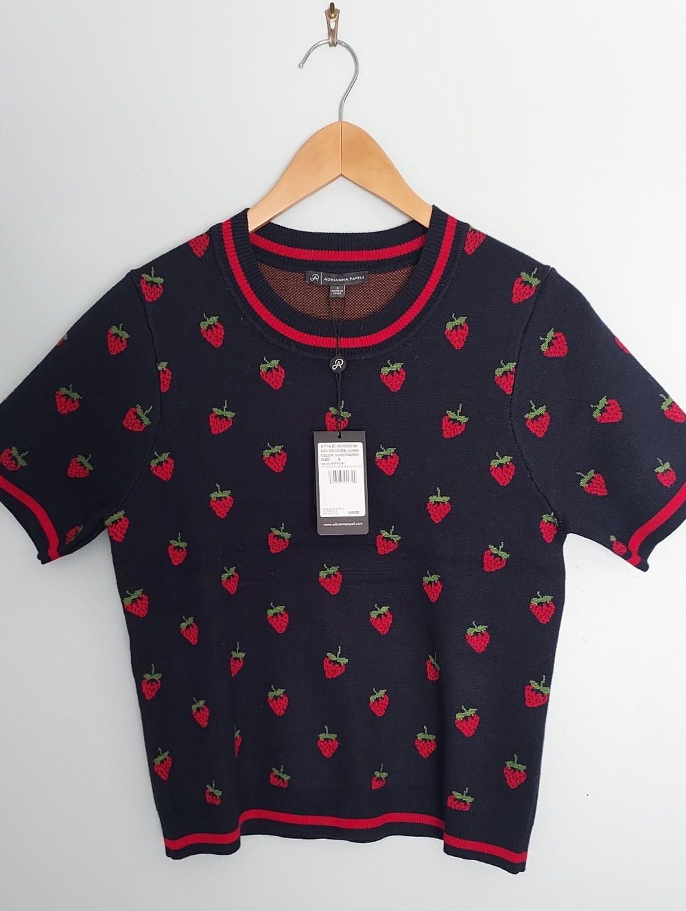 Adrianna Papell Strawberry Motif Short Sleeve Sweater Size Small NEW NWT Retro - Picture 3 of 12